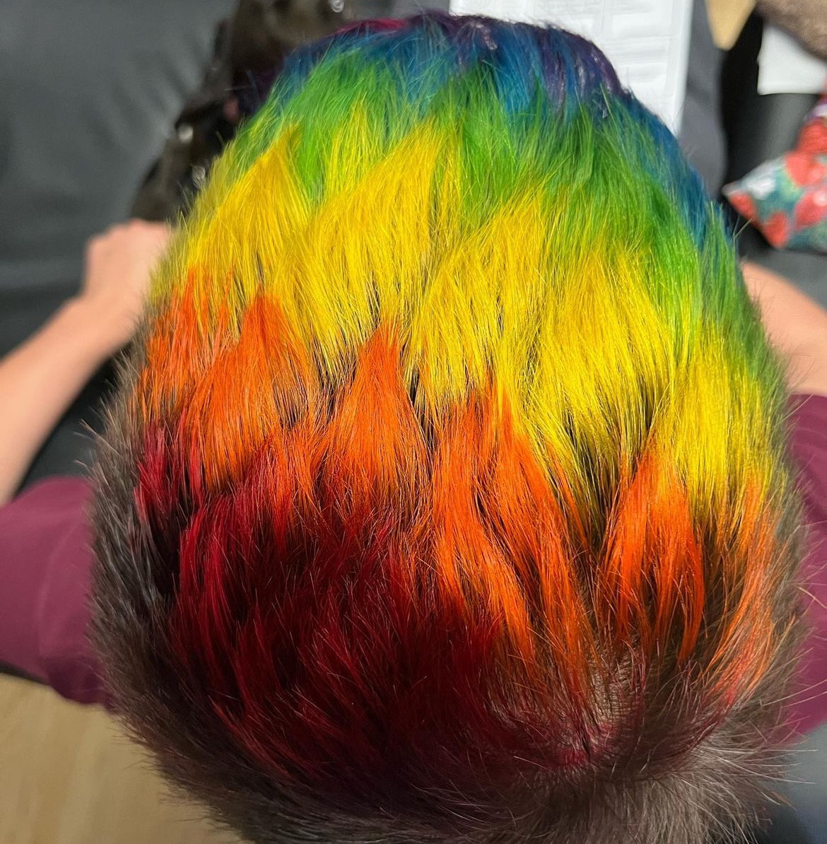 Second image of short vivid rainbow hair